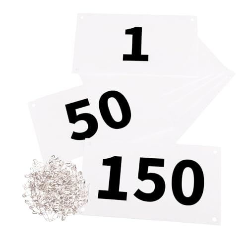 Azarxis Running Bib Competitor Numbers with Safety Pins, Tyvek Tearproof Waterproof 4"x7" / 6"x7.5" for Marathon Races Events - color: #01 [4"X7"] Numbers 001-150