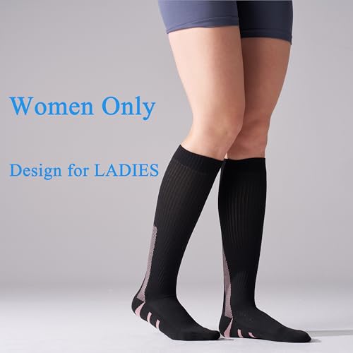 4 Pairs 20-30mmHg Compression Socks for Women Knee High Flying - color: Black Mix, size: Small-Medium