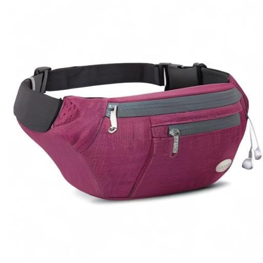 Entchin Water-Resistant Fanny Pack, 4-Zipper Belt Bag - color: Burgundy