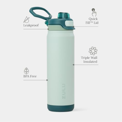 ZULU Powerfill Pro 24oz Stainless Steel Sip or Chug Water Bottle, Evergreen - color: Evergreen, style: 24oz