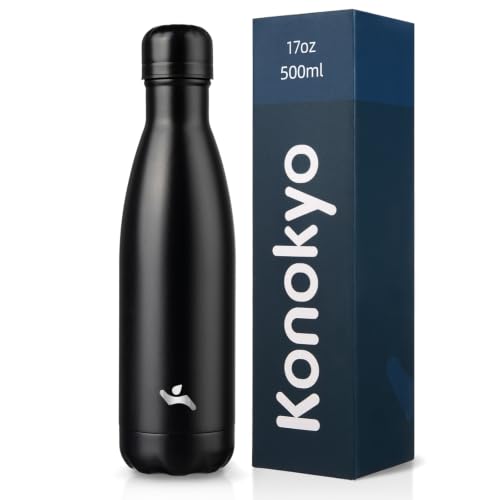 Konokyo 17 oz Insulated Stainless Steel Water Bottle, Midnight Black - color: Midnight Black, size: 17 Ounces