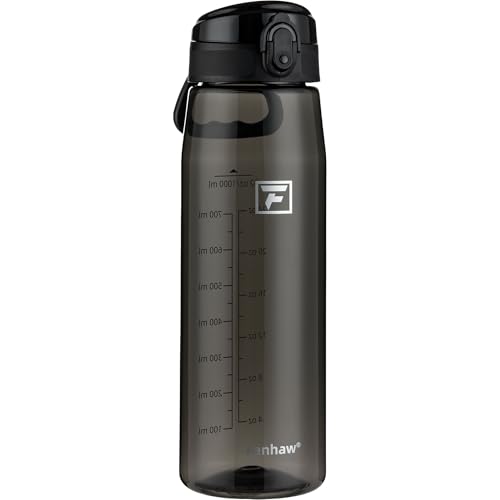 Fanhaw 32 oz Clear Plastic Water Bottle, Chug Lid, Black - color: Black