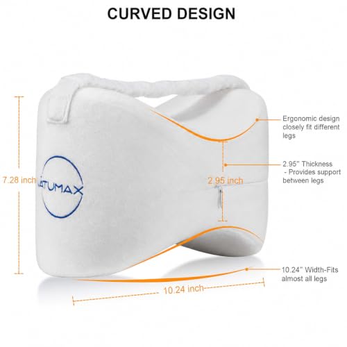 Knee Pillow for Side Sleepers Memory Foam with Strap for Pain Relief - color: White