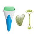 3 in 1 Ficial Face Ice Jade Roller and Gua Sha Tool, 100% Natural Real Jade Anti-Wrinkle Face Eye Neck Massager Tool, Reduce Wrinkles, Puffiness, Migraine, Redness, Pain and Injury (Blue) - color: Blue