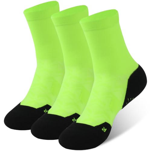 NIcool Cycling Socks For Men, 1/3 Pairs Bright Seamless Compression Running Crew Socks Youth Cushioned Tennis Quarter Socks - color: 3 Pairs Green