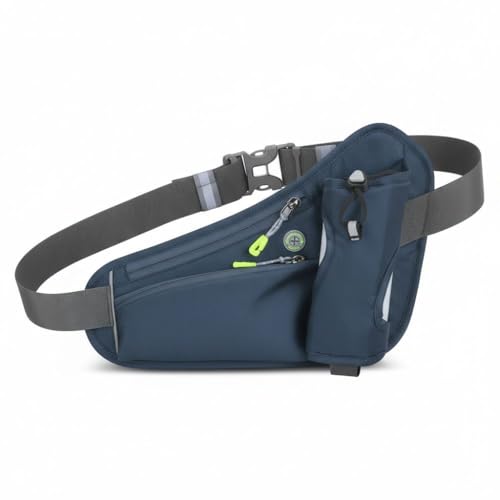 Water Bottle Waist Pack 2 Zippered Pockets – Reflective Running Belt for Hiking Cycling, Adjustable Breathable Mesh with Earphone Port(Grey) - color: Grey