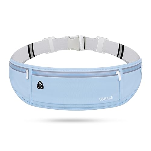 USHAKE Slim Running Belt, Bounce Free Fanny Pack Phone Holder - color: Light Blue
