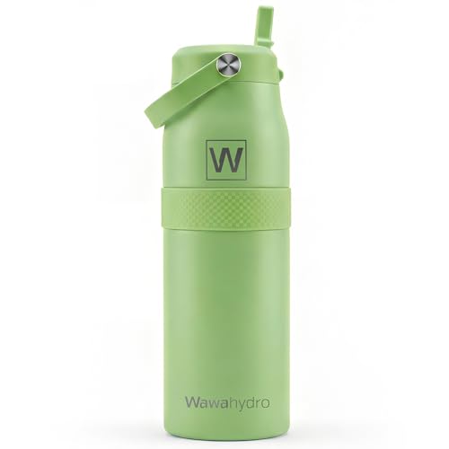 32 oz Insulated Water Bottle with Straw, Leakproof Stainless Steel Bottle with Handle, Non-Slip Silicone Sleeve, Internal Markings, Dishwasher Safe for Travel, Gym, Sports, Chartreuse - color: Chartreuse