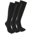 Compression Toe Socks for Men and Women 15-20mmHg, 3 Pairs, Knee High Five Finger Stockings - color: 01-black-3pcs, size: Medium