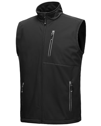 33,000ft Men's Windproof Lightweight Golf Vest Outerwear Sleeveless Jacket - color: Black, size: Small
