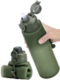 TakeToday Collapsible Water Bottles, Foldable for Travel, 32oz, Green - color: Green
