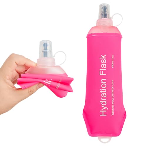 500ml Soft Flask, Shrink As You Drink Collapsible Water Bottles for Running Vest & Hydration Pack, BPA-Free Leak-Proof TPU Folding Bottle for Hiking Cycling Climbing Jogging-Pink - color: 1PCS Pink