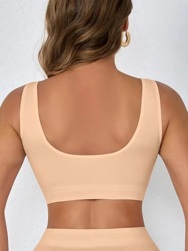 Boolavard Women's Seamless Sports Style Bra Crop Top Vest Stretch Shapewear - color: Black, White & Nude, size: Medium