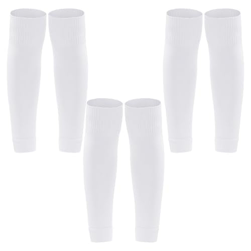 phnydreg 3 Pairs Leg Sleeve Shin Pre Cut Socks for Kids Youth Men Women Soccer Running Cycling - color: White
