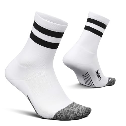 Feetures Elite Light Cushion Mini Crew Sock - color: White High Top Stripe (1 Pair), size: Large
