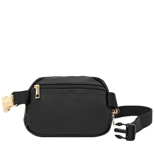 Lightweight Soft PU Pebbled Leather Sling Fanny Pack Belt Bag with Gold Metal Buckle (Black) - color: Black