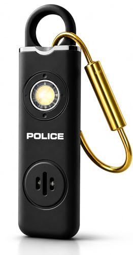 Police Personal Safety Alarm Keychain, Rechargeable Loud Emergency Alarm w/ Strobe Light, Portable Self Defense Alarm for Women, Kids, Seniors, Travel, Black