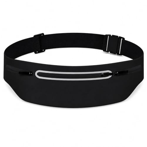 Slim No-Bounce Running Belt - Waterproof Exercise Waist Pack for Marathons, Hiking & Dog Walking - Hidden Travel Money Belt for Phones - color: Black