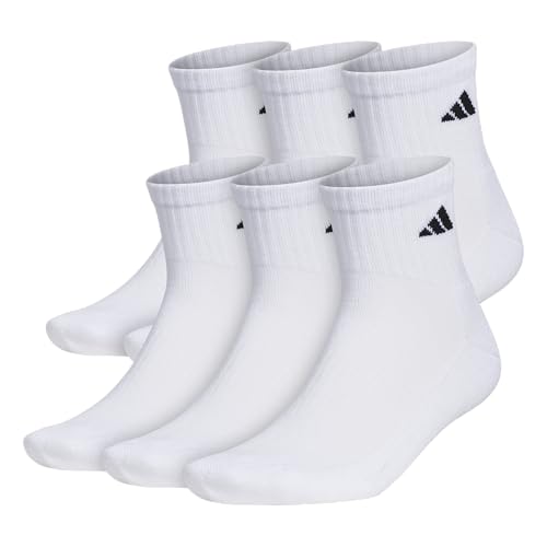 adidas Men's Athletic Cushioned Quarter Ankle Socks 6 Pairs - color: White/Black, size: X-Large