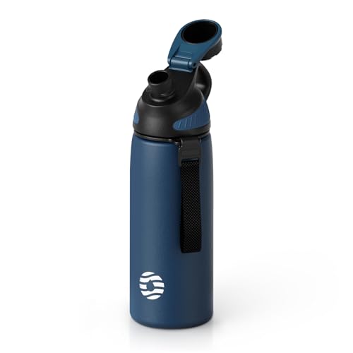 FJbottle 20oz Stainless Steel Insulated Water Bottle No Straw Spout Lid - color: Classic Navy, size: 20 Ounces