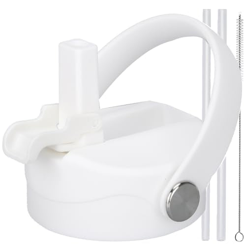 Straw Lid Sport Water Bottle Wide Mouth, Flex Straw Lid Compatible with Hydroflask 12 16 18 20 32 40 64 oz, Replacement Lids and Water Bottle Lid Accessories (White) - color: White