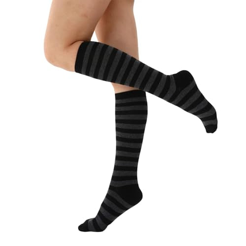 Women's Knee High Athletic Socks Casual Stripes Tube Socks Outdoor Sport Socks - color: Black+gray Stripe
