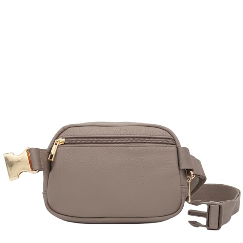 Lightweight Soft PU Pebbled Leather Sling Fanny Pack Belt Bag with Gold Metal Buckle (Dove) - color: Dove