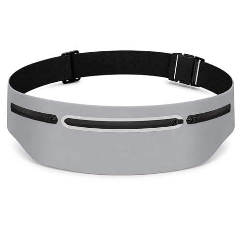 Slim No-Bounce Running Belt - Waterproof Exercise Waist Pack for Marathons, Hiking & Dog Walking - Hidden Travel Money Belt for Phones - color: Grey