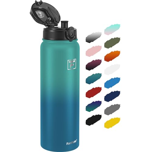 Fanhaw 32oz Stainless Steel Water Bottle with Chug Lid, Green Blue - color: Green Blue, style: 32 Ounces