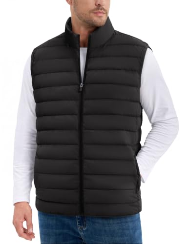 TACVASEN Men's Lightweight Packable Puffer Winter Warm Vests Outerwear - color: Black, size: Small