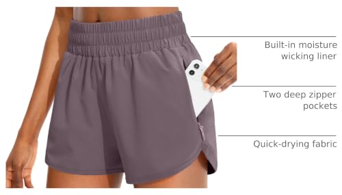 SANTINY Women's Athletic Running Shorts with Zipper Pockets - color: Dusty Purple, size: X-Small