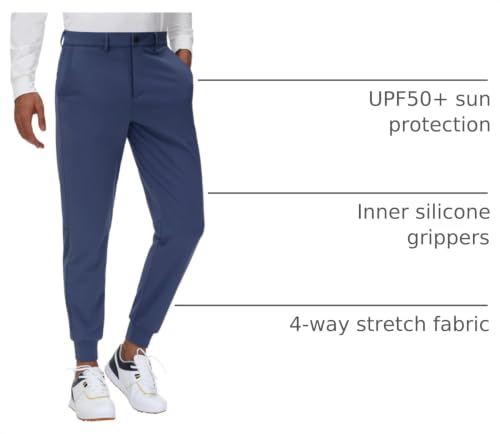 JWM Men's Stretch Golf Joggers Pants with Belt Loops - 29" 34" Slim Fit Tapered Casual Business Travel Dress Work Sweatpants - color: 08-navy Blue, size: Medium