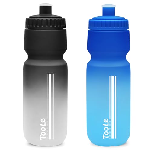 TooLe 24oz Bike Water Bottle, Squeeze Water Bottle Leakproof BPA Free - color: T-Black+Blue