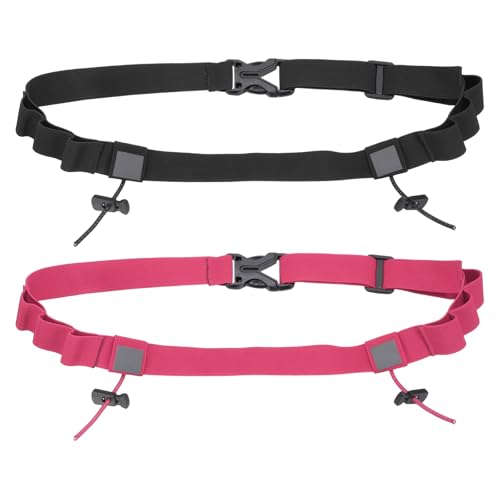 Bib Belt Race Belt Triathlon Number Holder 2Pcs Black/Rose Red - color: Black/Rose Red