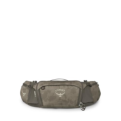 Osprey Savu Biking Waist Pack for Men & Women - Mountain Bike Fanny Pack with Bottle Pockets - Hydration Bag - color: Pediment Grey Dust Print, style: 5l - Extended Fit