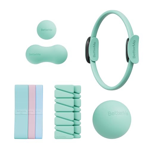 BetterMe Sculpt Body Kit - Pilates Equipment Set for Home Workouts - Home Pilates Kit with Pilates Ring Pilates Ball Resistance Bands, and Recovery Massage Tools - color: Subtle Mint