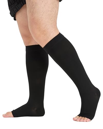 TOFLY Compression Socks For Women & Men Open Toe Knee High 20-30mmHg - color: 20-30mmhg Open-toe Black, size: 5X-Large