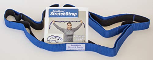 RangeMaster Stretch Strap with Exercise Guide│ Versatile Multi-Loop Strap Perfect for Yoga, Pilates, and Physical Therapy │ Portable │ Helps Improve Flexibility - color: Black & Blue