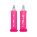 WRELS TPU Soft Flask Lightweight Portable Reusable Water Bottle,BPA Free Collapsible Flask for Hydration Pack in Running Hiking Cycling and Marathon - color: Pink-250ML*2