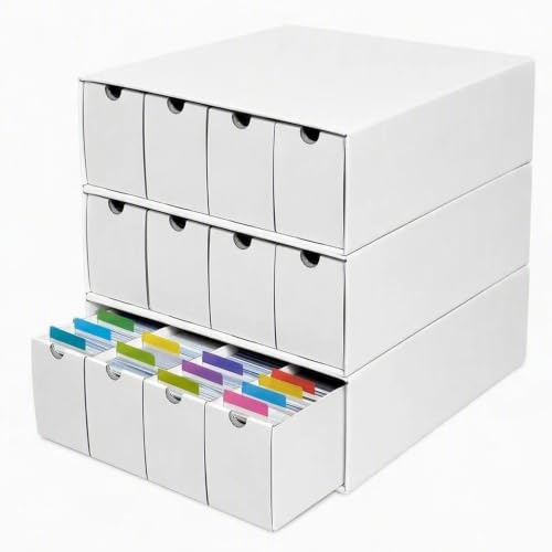 MTG Card Storage Box, Cardboard Trading Card Box W/ Dividers for Sports TCG - color: White-12 drawers/3 Sets