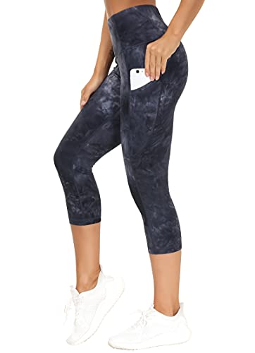 THE GYM PEOPLE Women's Thick High Waist Capris Yoga Pants Workout Leggings - color: Black/Dark Grey/White, size: X-Large