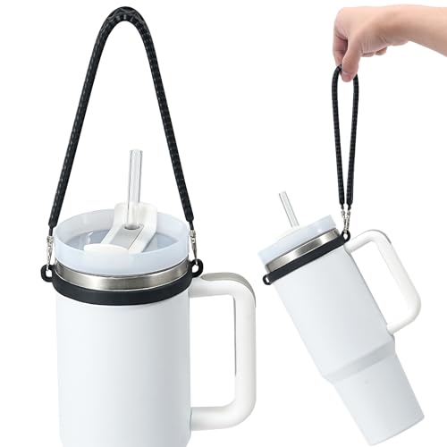 Water Bottle Handle, Silicone Water Bottle Sling, Carrier, Holder with Strap, Fits Most 8-40oz Bottles Stanley Cup Accessories - color: Black