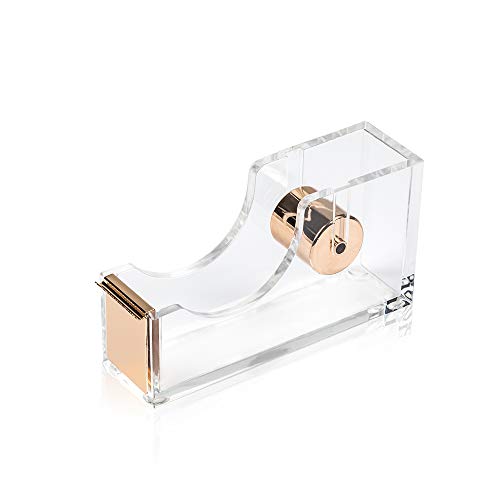 Contemporary Ultra Clear Acrylic Tape Dispenser Single Hand Dispensing for Modern Design Office Desktop (Gold) - color: Gold