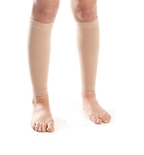 Tektrum A PAIR OF CALF SHIN GRADUATED COMPRESSION MEDICAL SLEEVE 20-30MMHG FOR MEN AND WOMEN - BEIGE, LARGE - color: Beige, size: Large US/X-Large EU