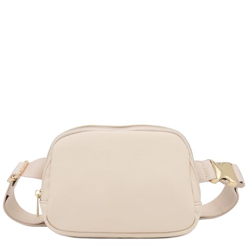 Lightweight Soft PU Pebbled Leather Sling Fanny Pack Belt Bag with Gold Metal Buckle (Nude) - color: Nude