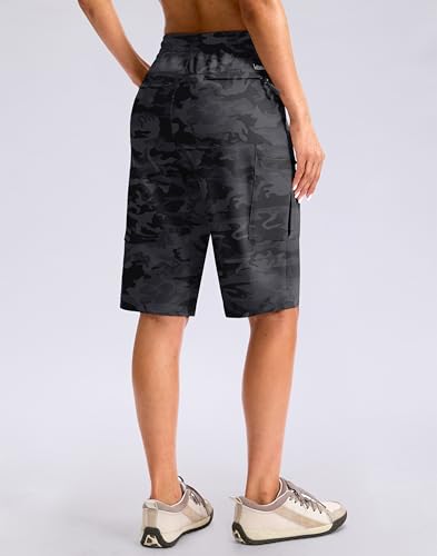 Viodia 13'' Women's Hiking Cargo Shorts Knee Length with Zipper Pockets - color: Black Camo, size: X-Large