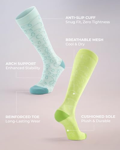 FITRELL 15-20mmHg Compression Socks for Women & Men 4 Pairs - color: Green+pink+yellow+blue, size: Large-X-Large