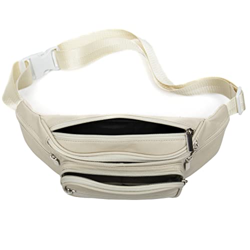 Leather Fanny Pack Waist Bag for Men Women Outdoor Travel Hiking Camping Walking Running Hip Bum Belt Slim Cell Phone Purse Wallet Pouch (Beige) - color: #01Beige