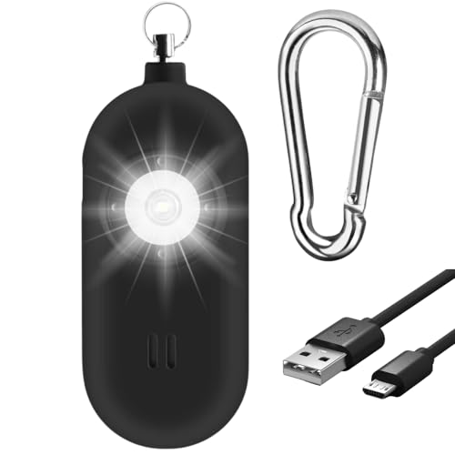 Rechargeable Personal Safety Alarm for Women. 130dB Siren. Ear-Piercingly Loud w/ Flashing LED Strobe Light Siren Keychain - color: Black