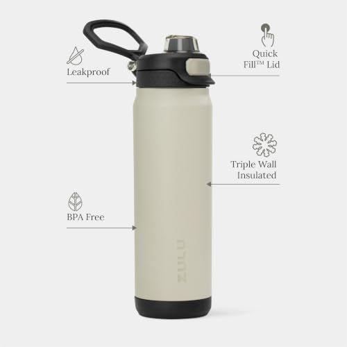 ZULU Powerfill Pro 24oz Stainless Steel Sip or Chug Water Bottle, Ash - color: Ash, style: 24oz